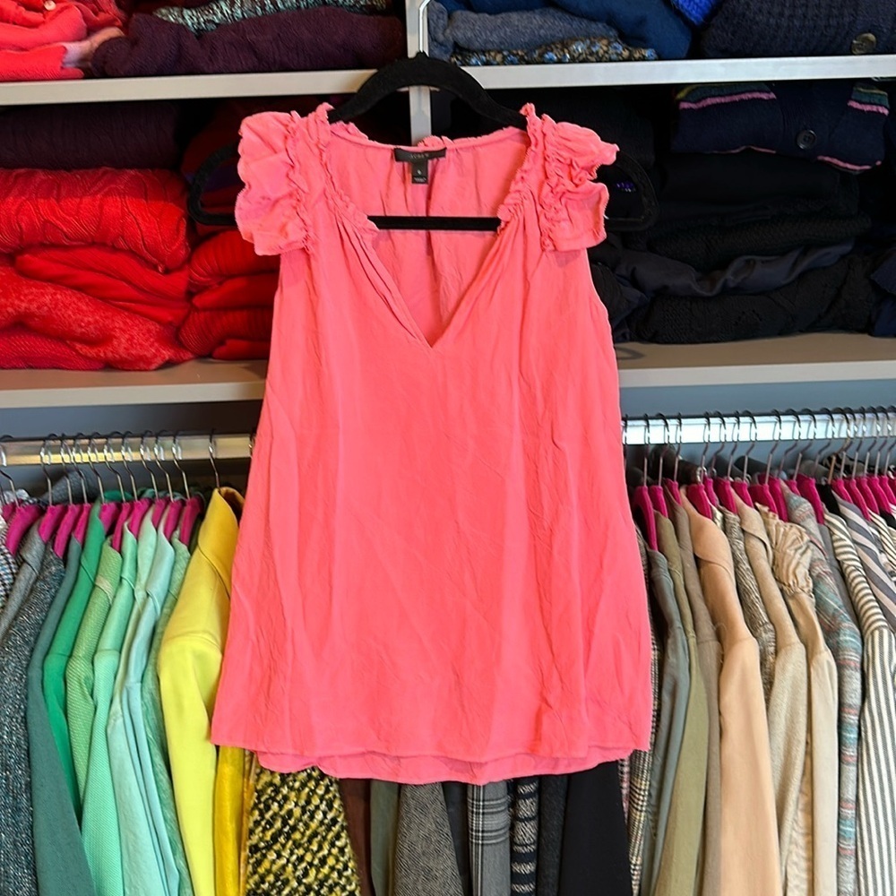 J Crew salmon v neck sleeveless ruffled v neck top size 0